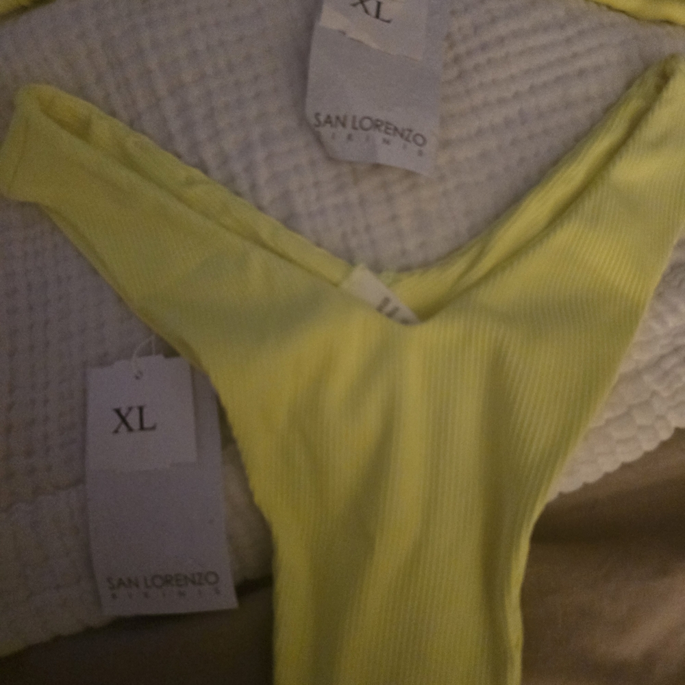 BNWT San Lorenzo Womens Thong High Rise Neon Yellow Bikini - Picture 3 of 9